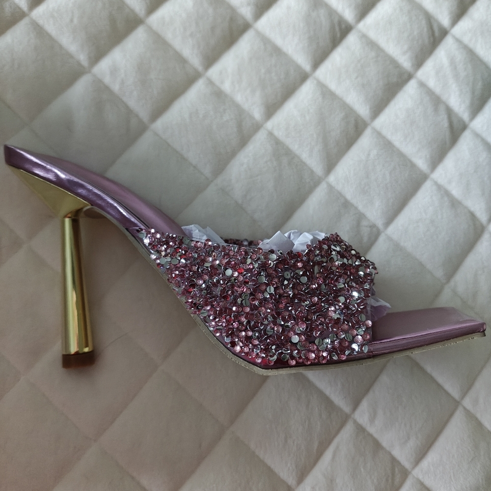 Pink & Gold Glitter Square Toe Heels